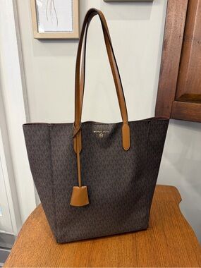 Michael Kors Brown Logo Tote with Tan Handles